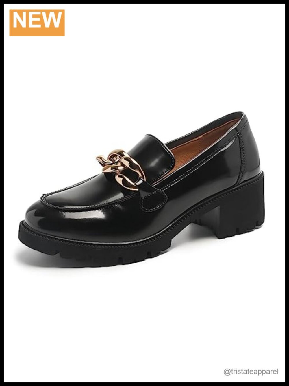 Chunky Platform Loafers Women Slip-On Faux Leather Chain Comfort Loafer
